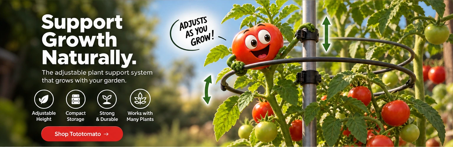 Support Growth Naturally. Adjustable Tototomato ring supports growing tomato plants.